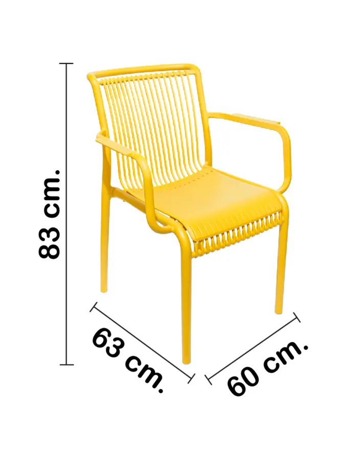 Silla de plástico con descansabrazos amarilla con cojín diseño tiras de 59.8x64x83.3cm - Image 2