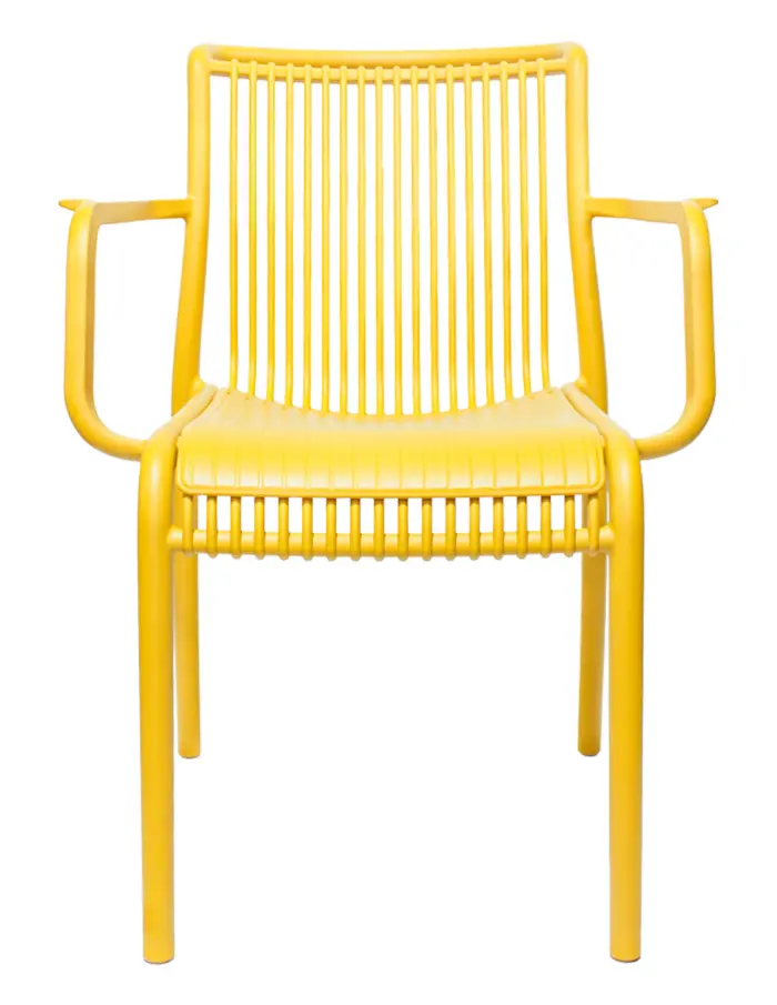 Silla de plástico con descansabrazos amarilla con cojín diseño tiras de 59.8x64x83.3cm - Image 3