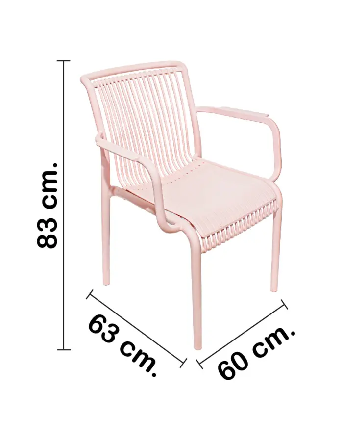 Silla de plástico con descansabrazos rosa con cojín diseño tiras de 59.8x64x83.3cm - Image 2