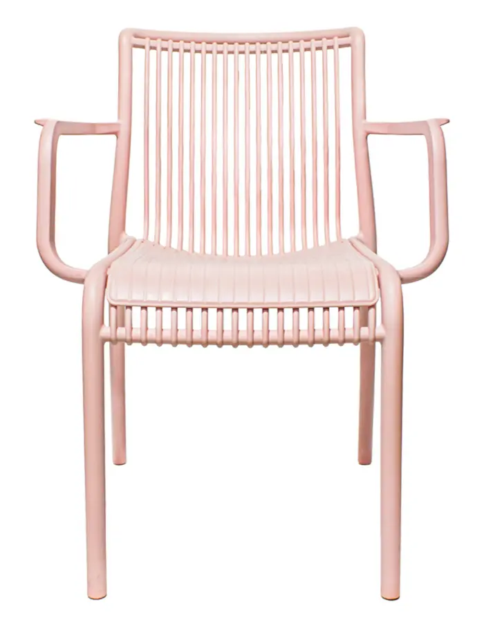 Silla de plástico con descansabrazos rosa con cojín diseño tiras de 59.8x64x83.3cm - Image 3