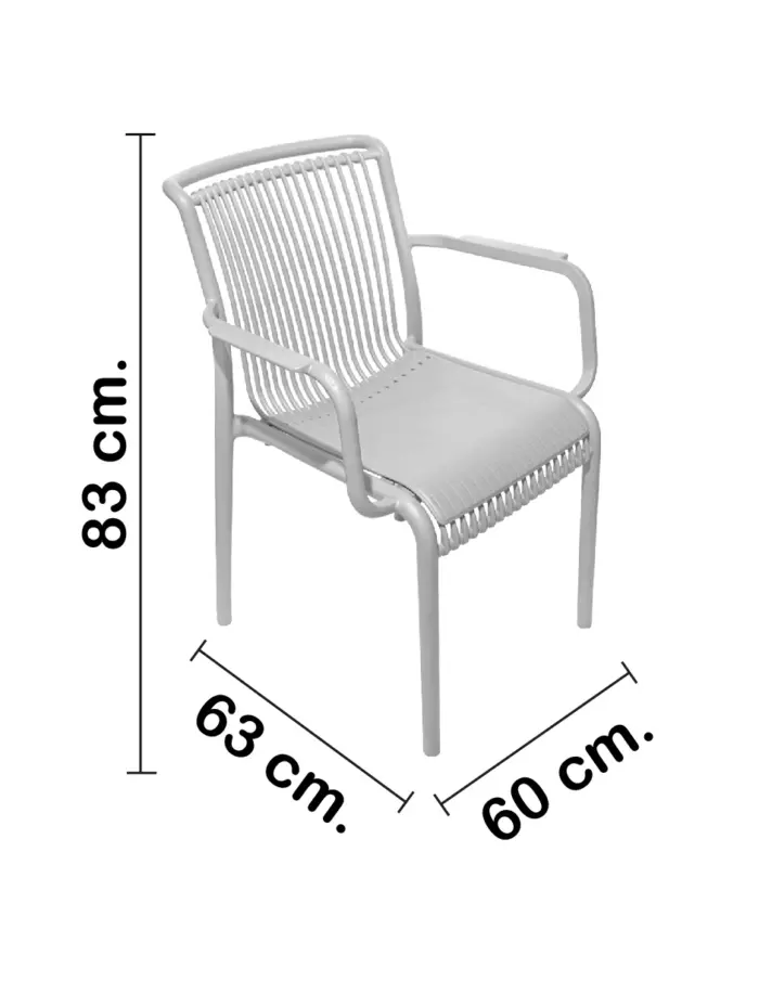 Silla de plástico con descansabrazos gris con cojín diseño tiras de 59.8x64x83.3cm - Image 2