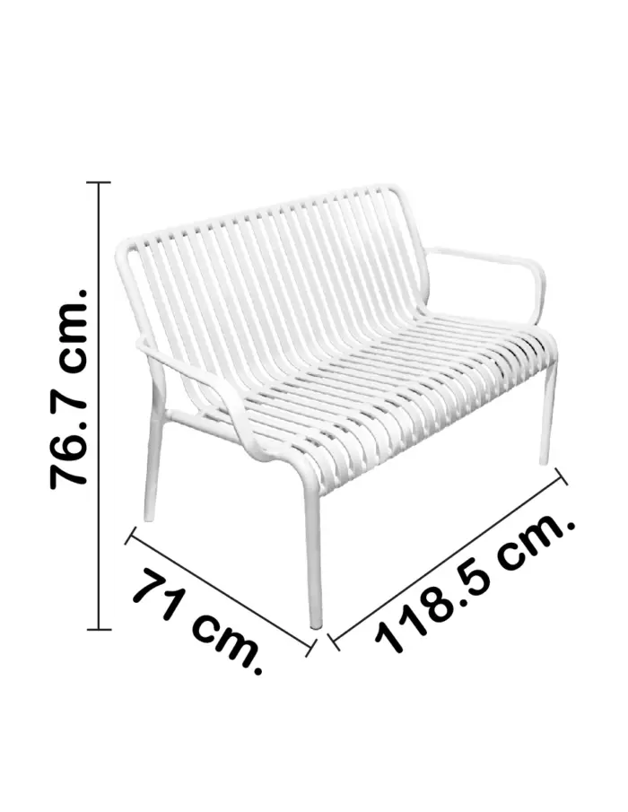 Sillón de 2 plazas de plástico con descansabrazos blanco diseño tiras de 73x119x77cm - Image 2