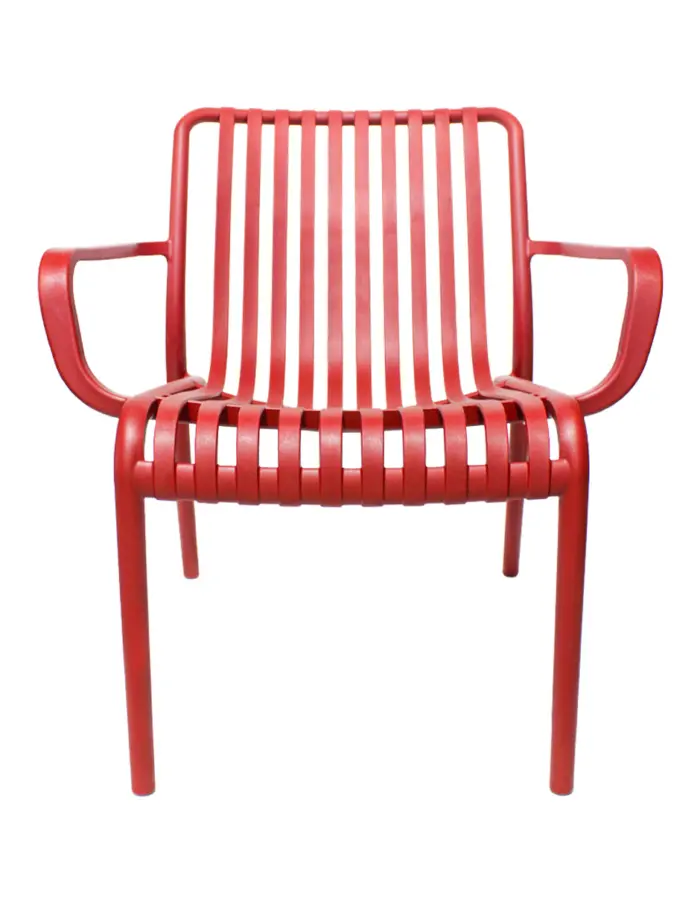 Silla de plástico con descansabrazos roja diseño tiras de 69.9x74.7x77cm - Image 3