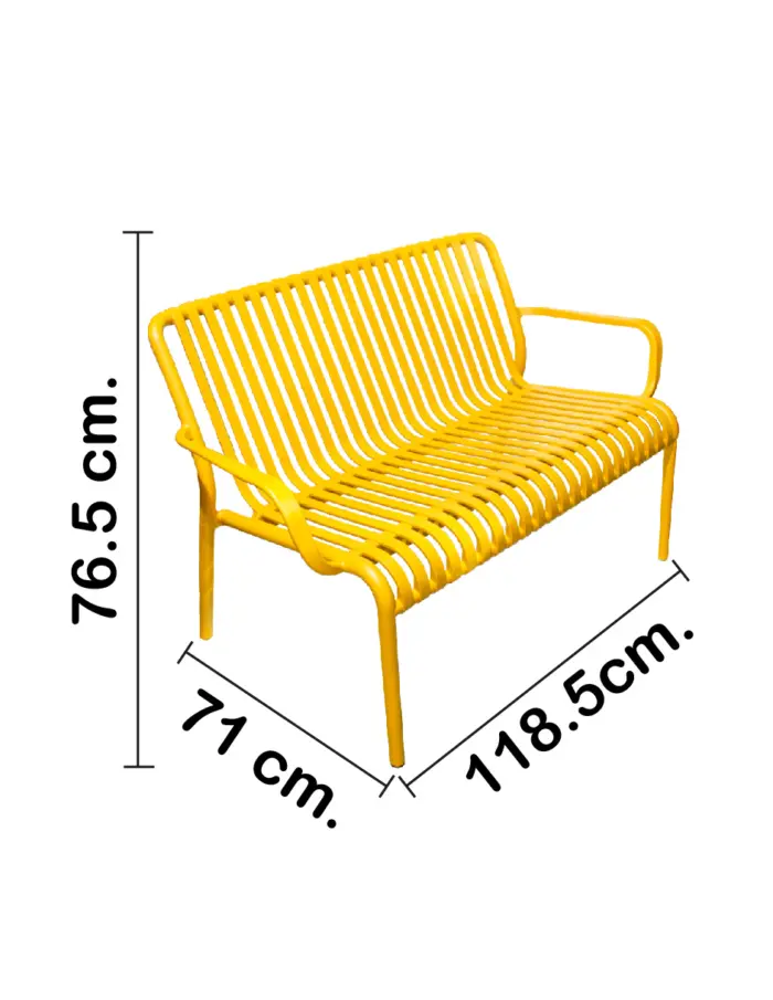 Sillón de 2 plazas de plástico con descansabrazos amarillo diseño tiras de 73x119x77cm - Image 2