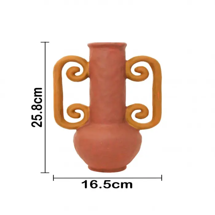 Jarrón de terracota con agarraderas marrón de 17x10.5x25.5cm - Image 4