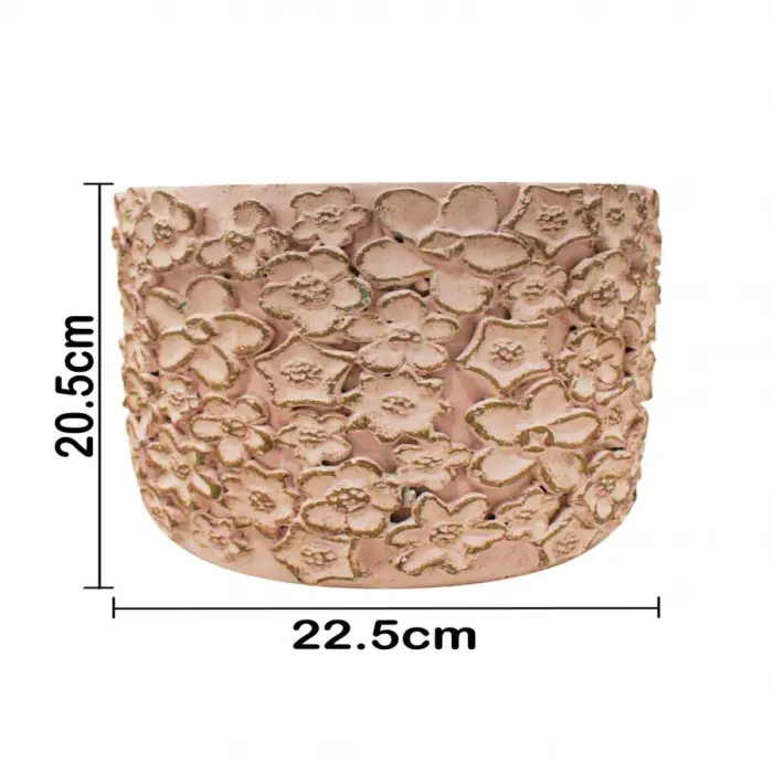 Maceta de cemento rosa con diseño flores de 23x23x21cm - Image 4