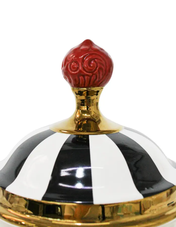 Especiero de porcelana con vidrio y tapa negro con blanco de 17x17x33cm - Image 3