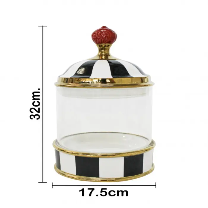 Especiero de porcelana con vidrio y tapa negro con blanco de 17x17x33cm - Image 4