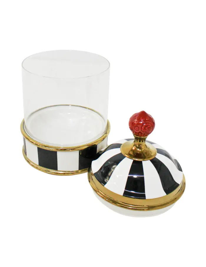 Especiero de porcelana con vidrio y tapa negro con blanco de 13x13x24 cm - Image 2