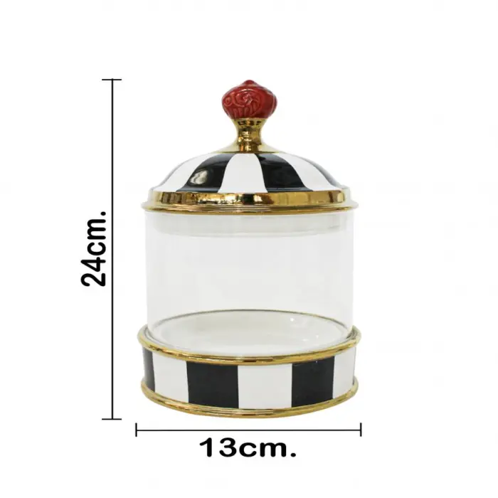 Especiero de porcelana con vidrio y tapa negro con blanco de 13x13x24 cm - Image 4
