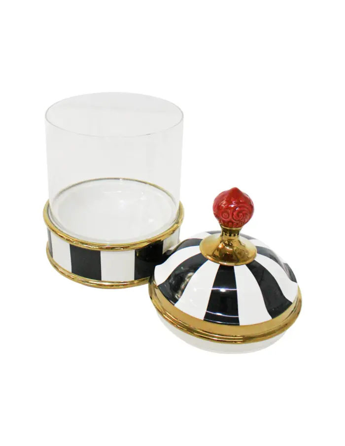 Especiero de porcelana con vidrio y tapa negro con blanco de 10.5x10.5x21cm - Image 2