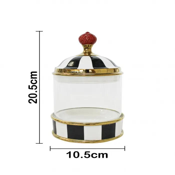 Especiero de porcelana con vidrio y tapa negro con blanco de 10.5x10.5x21cm - Image 4