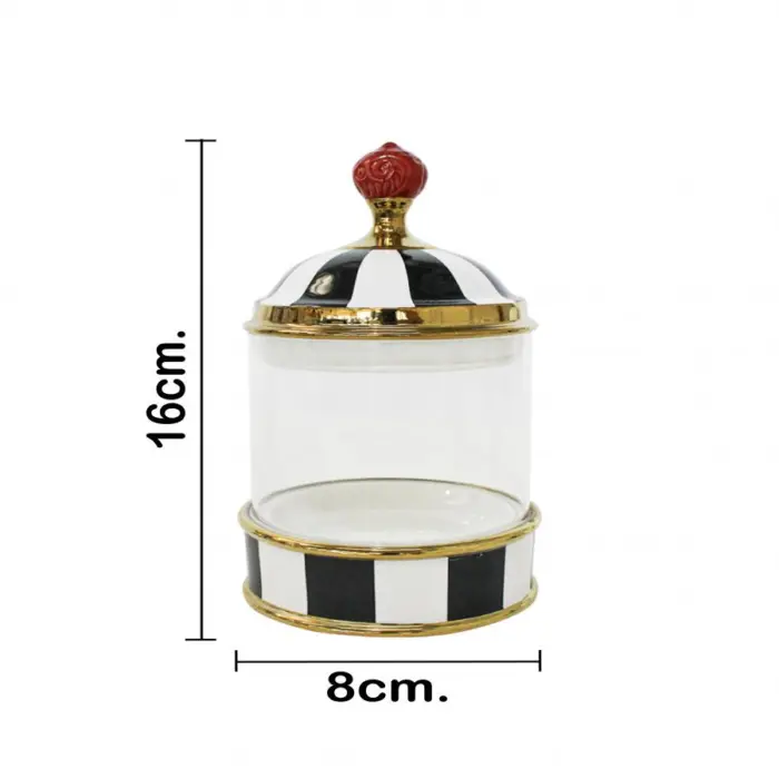 Especiero de porcelana con vidrio y tapa negro con blanco de 8x8x16cm - Image 3
