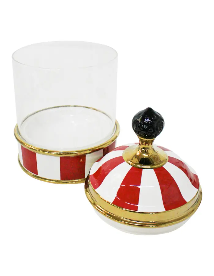 Especiero de porcelana con vidrio y tapa rojo con blanco de 17x17x33cm - Image 2