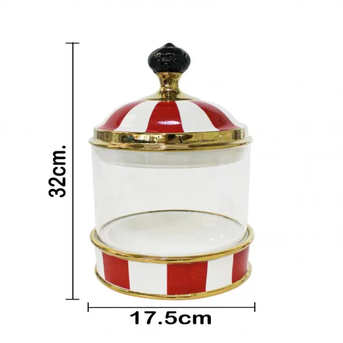 Especiero de porcelana con vidrio y tapa rojo con blanco de 17x17x33cm - Image 4