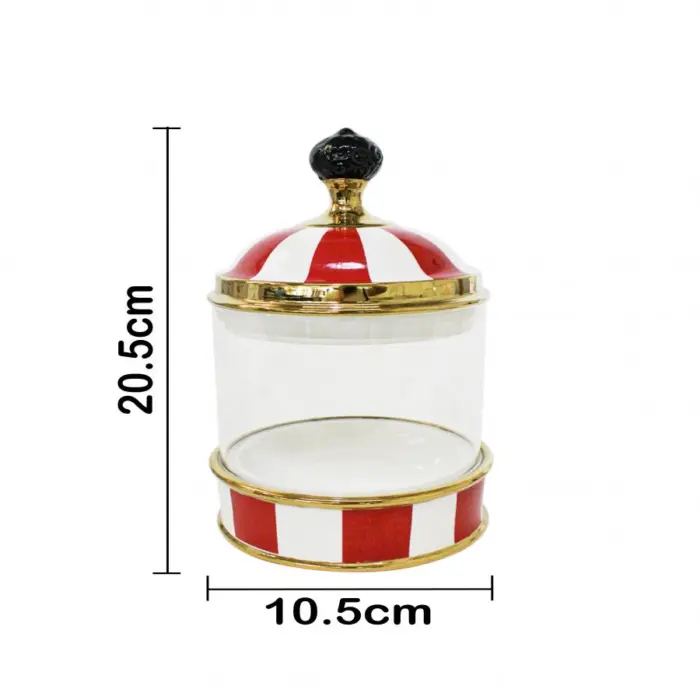 Especiero de porcelana con vidrio y tapa rojo con blanco de 10.5x10.5x21cm - Image 4