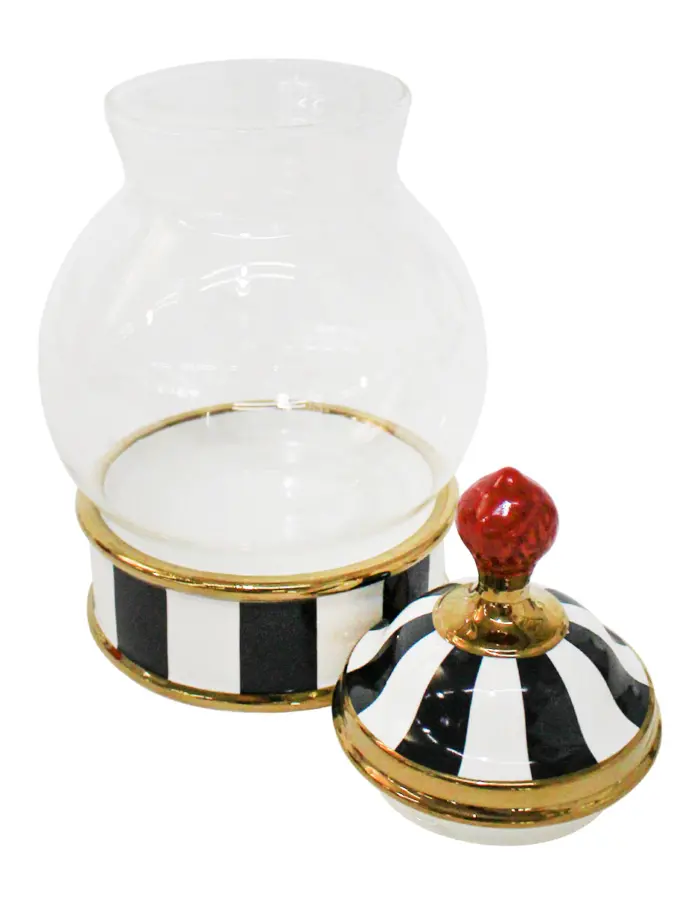 Especiero de porcelana con vidrio y tapa negro con blanco de 15x15x27cm - Image 2