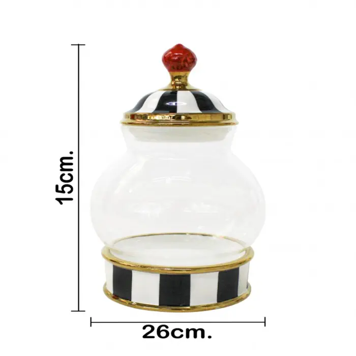 Especiero de porcelana con vidrio y tapa negro con blanco de 15x15x27cm - Image 4