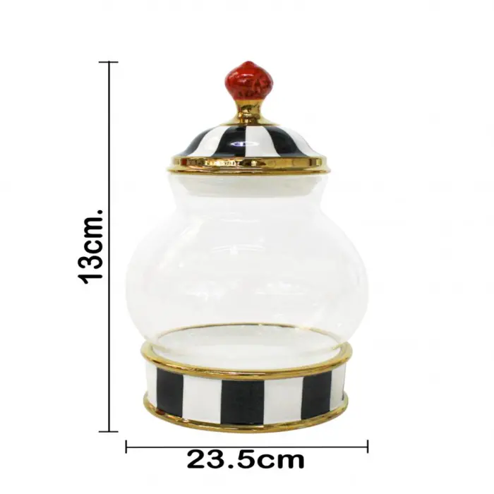 Especiero de porcelana con vidrio y tapa negro con blanco de 12x12x24cm - Image 3