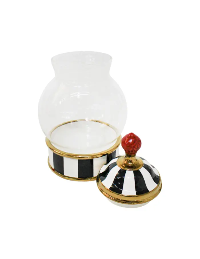 Especiero de porcelana con vidrio y tapa negro con blanco de 10x10x20cm - Image 2