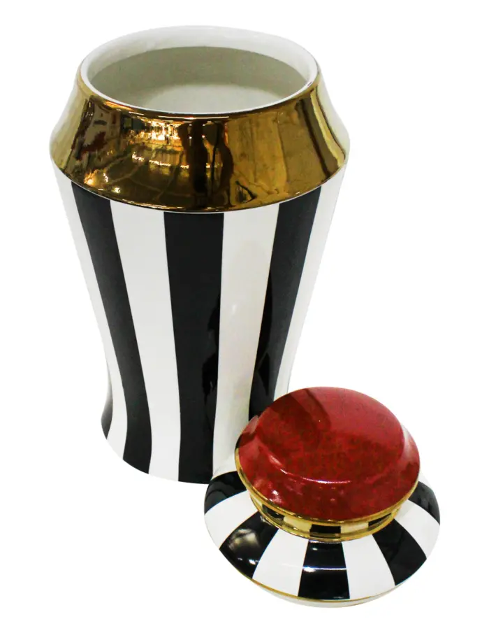 Especiero de porcelana negro con blanco y dorado de 14x14x27cm - Image 2