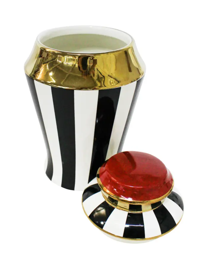 Especiero de porcelana negro con blanco y dorado de 14x14x23cm - Image 2