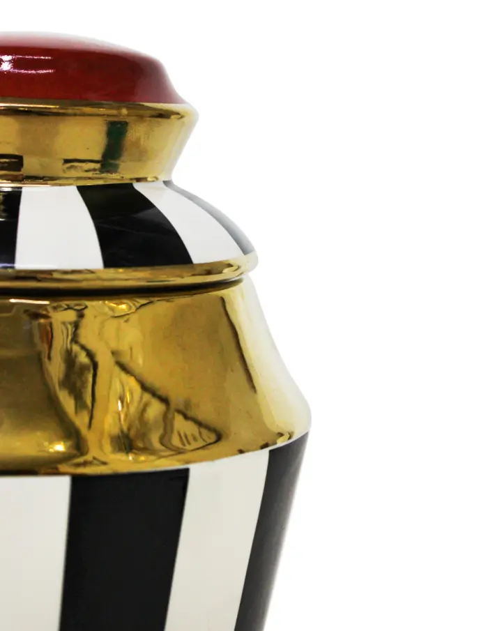Especiero de porcelana negro con blanco y dorado de 14x14x23cm - Image 3
