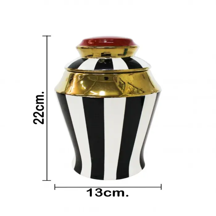 Especiero de porcelana negro con blanco y dorado de 14x14x23cm - Image 4