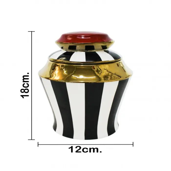 Especiero de porcelana negro con blanco y dorado de 13x13x18cm - Image 4