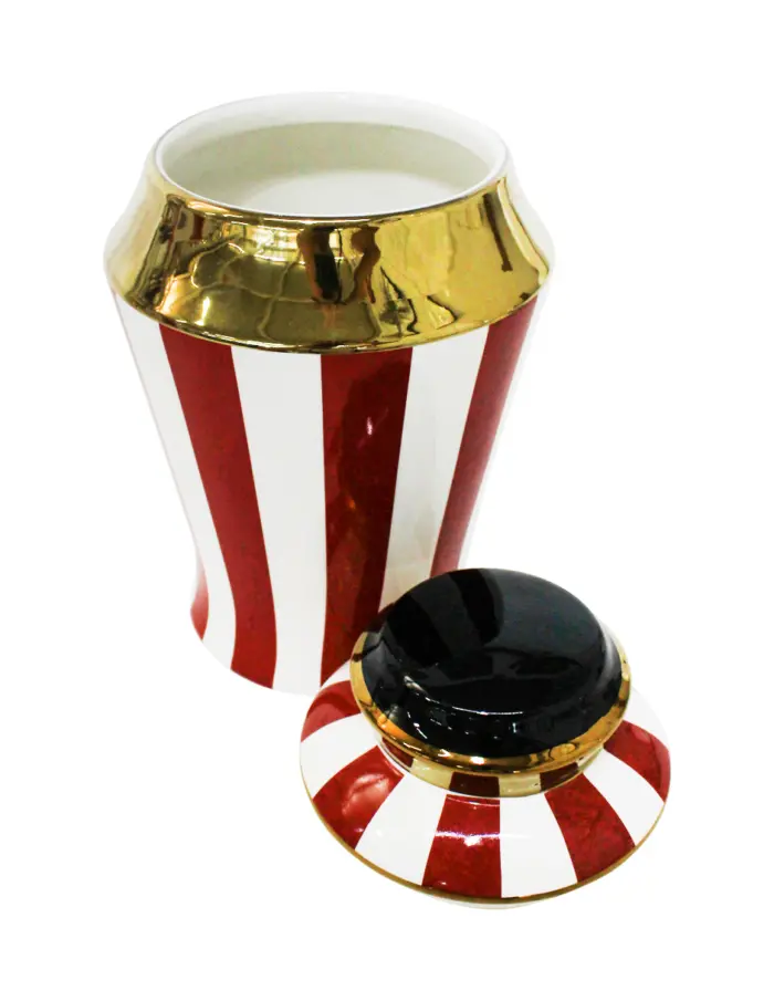 Especiero de porcelana rojo con blanco y dorado de 14x14x23cm - Image 2