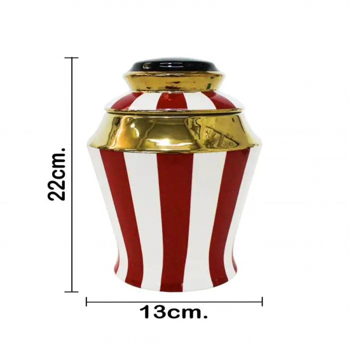 Especiero de porcelana rojo con blanco y dorado de 14x14x23cm - Image 4