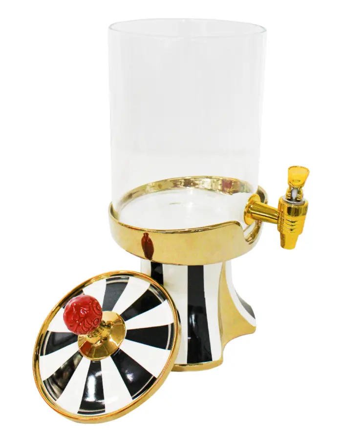 Despachador de porcelana y vidrio negro con blanco y dorado de 16.5x16.5x39cm - Image 2