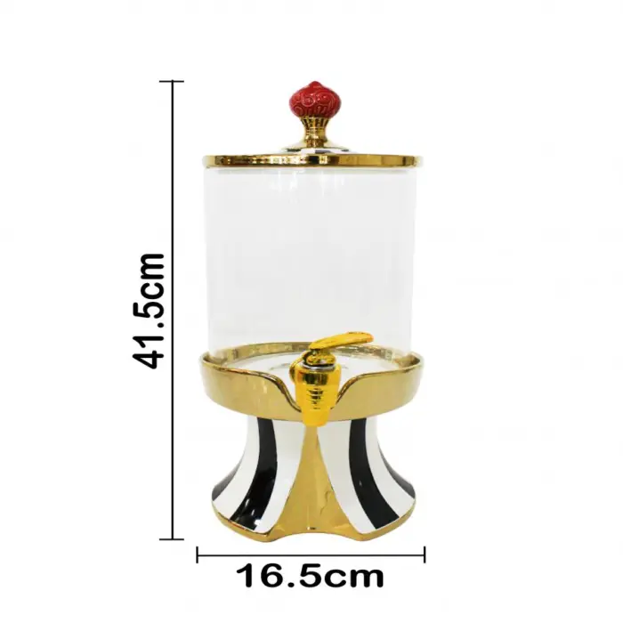 Despachador de porcelana y vidrio negro con blanco y dorado de 16.5x16.5x39cm - Image 4