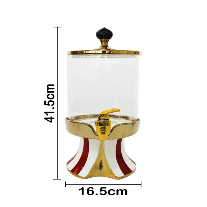 Despachador de porcelana y vidrio rojo con blanco y dorado de 16.5x16.5x39cm - Image 3