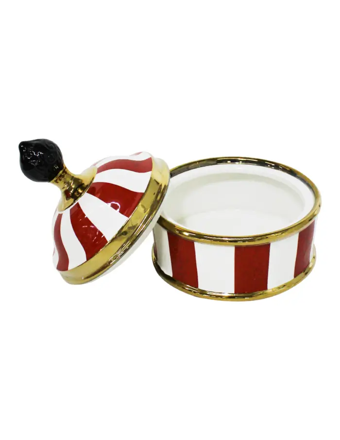 Azucarera de porcelana rojo con blanco de 13x13x15cm - Image 2