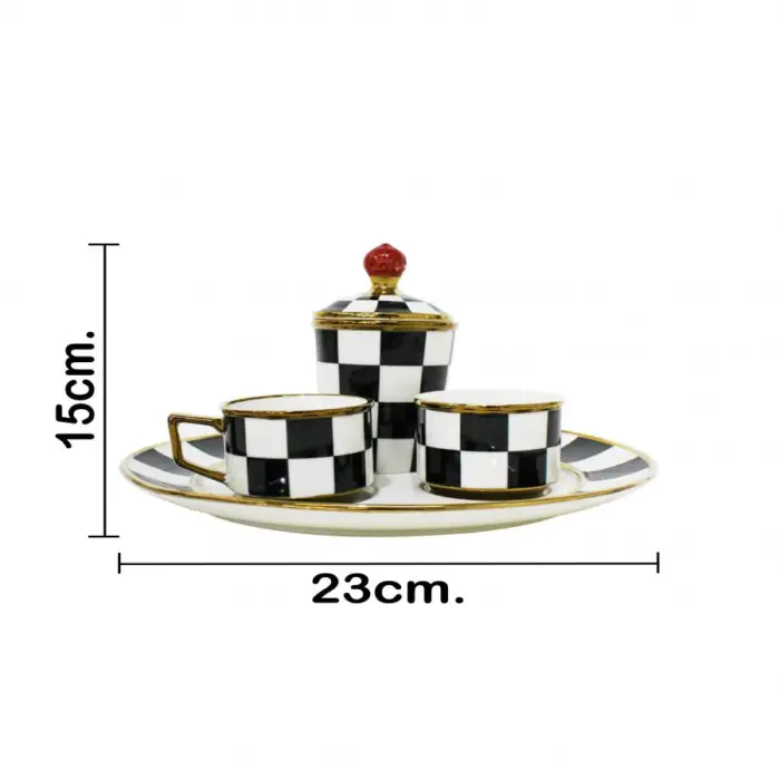 Juego de té de porcelana diseño rayas negras con blanco (incluye plato, taza, azucarera y vaso) de7x7x8.5/8x6.3x4.8/6.3x6.3x10/23x23x2cm - Image 4