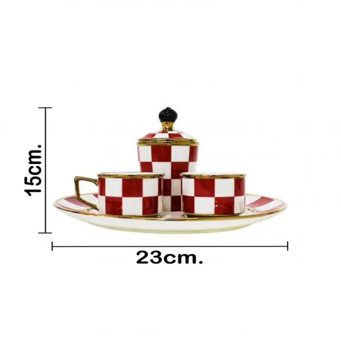 Juego de porcelana (plato/taza de café/tarro de azúcar y taza de agua) rojo con blanco de 7x7x8.5cm - Image 4