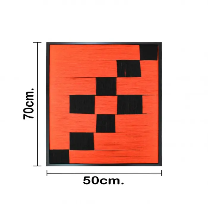 Cuadro de hilo naranja con cuadros negros de 50x70x2.8cm - Image 3