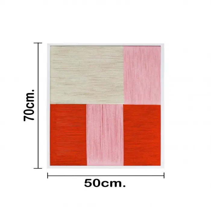 Cuadro de hilo beige con naranja y rosa de 50x70x2.5cm - Image 4