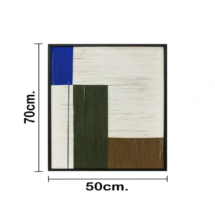 Cuadro de hilo beige con verde café y azul de 50x70x2.5cm - Image 4