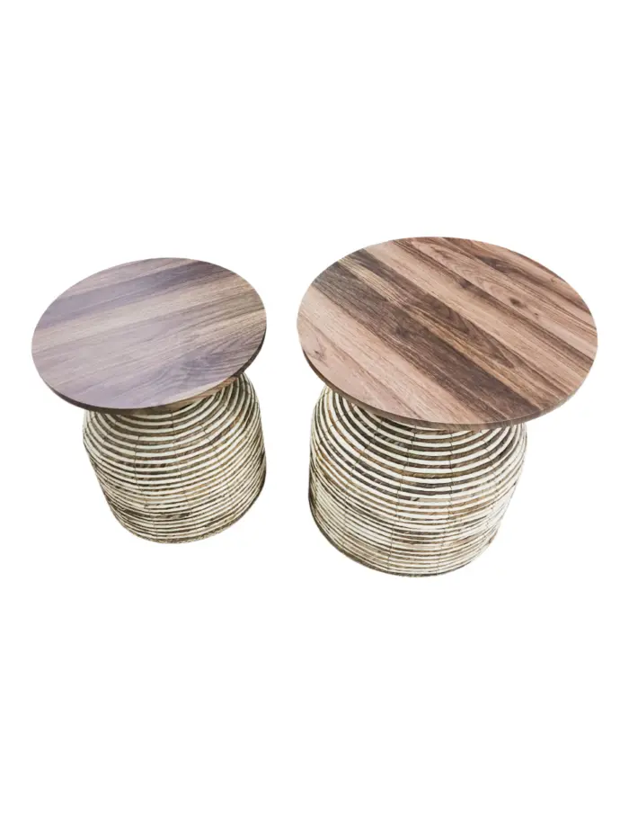 Juego de dos mesas tejidas marrón cubiertas de madera de 40/45x40/45x45/49cm - Image 2