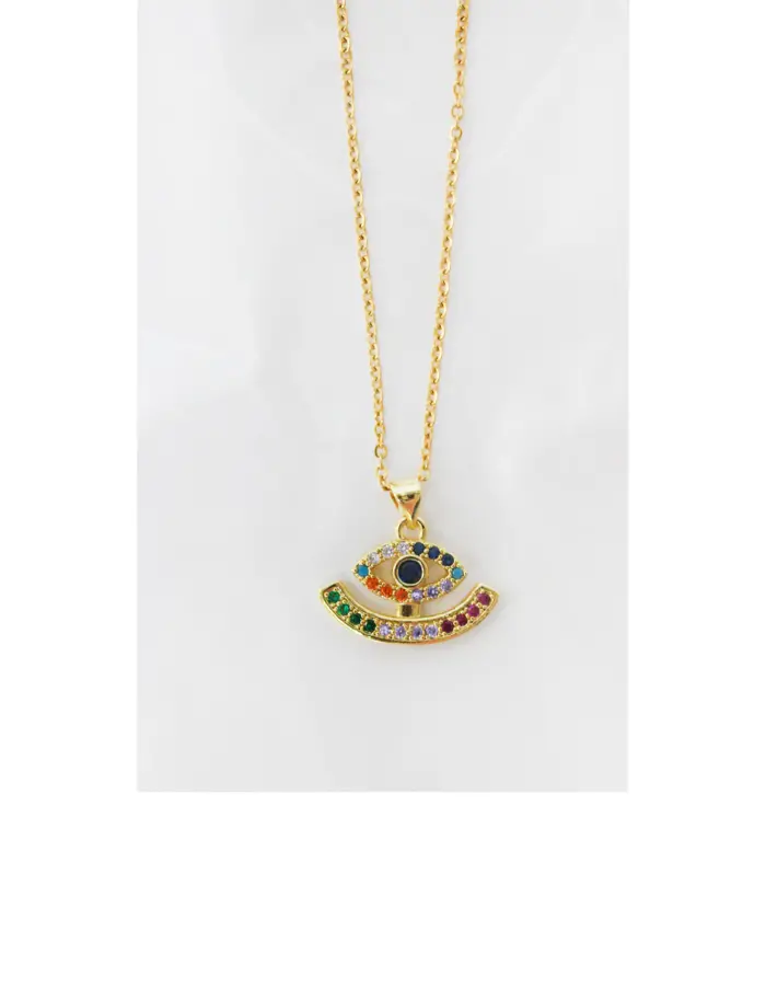 Collar con ojo turco y orilla de pedrería de colores de 2.5x2x50cm - Image 2