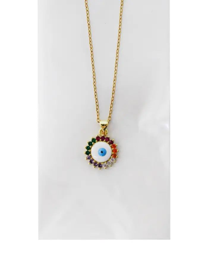 Collar con dije de ojo turco y orilla de pedrería de 1.5x1.5x50cm - Image 2