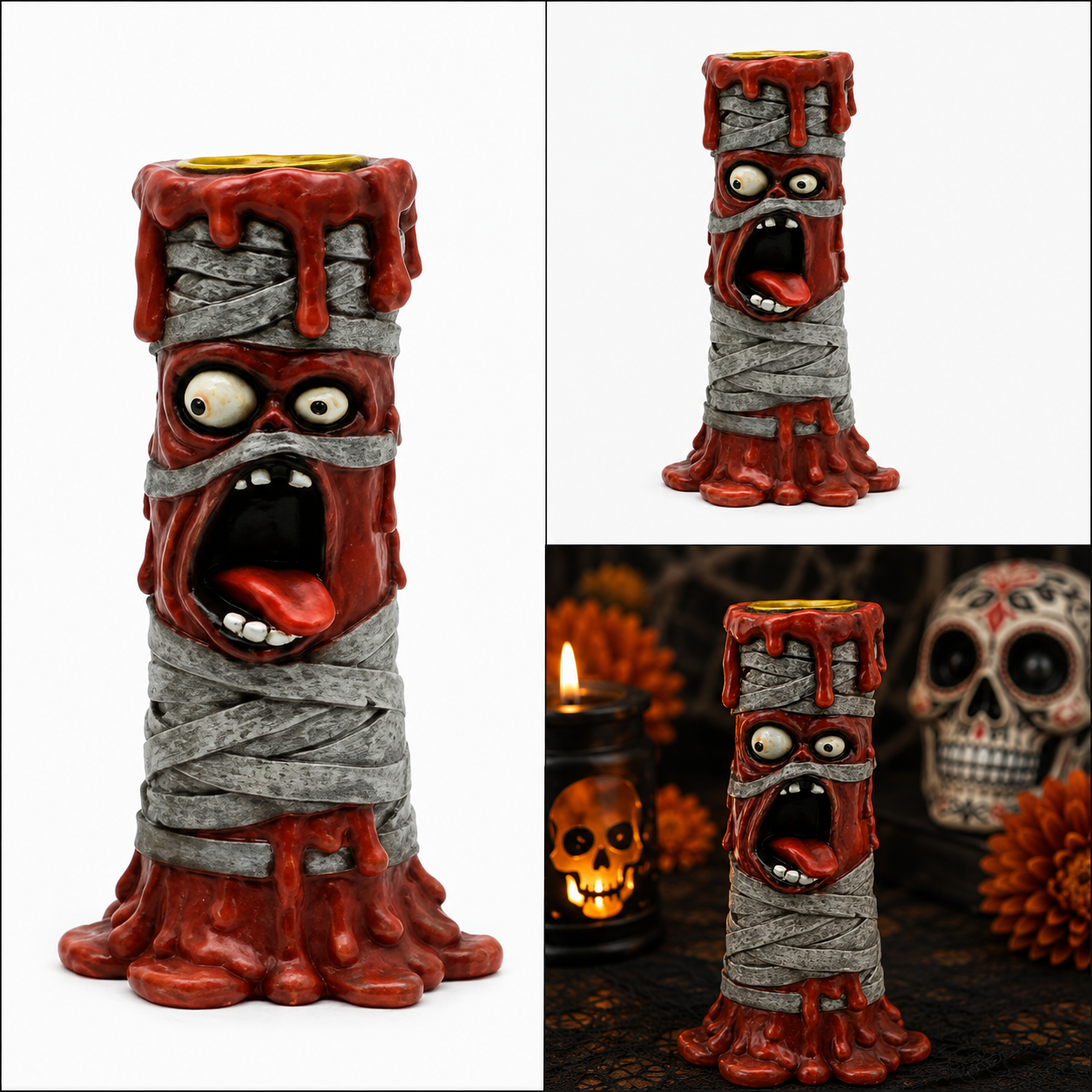 Candelabro Diseño Vela con Rostro de Momia