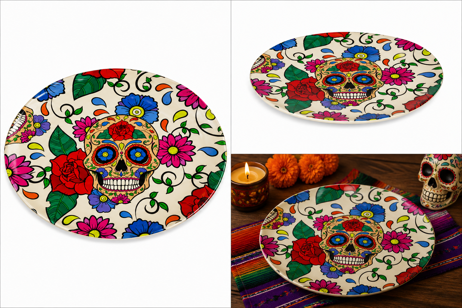 Plato Día de Muertos Calavera Floral
