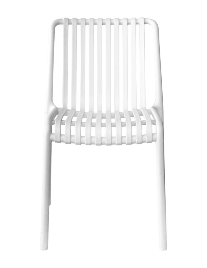 Silla de plástico diseño tiras de color blanco de 57x48x80cm