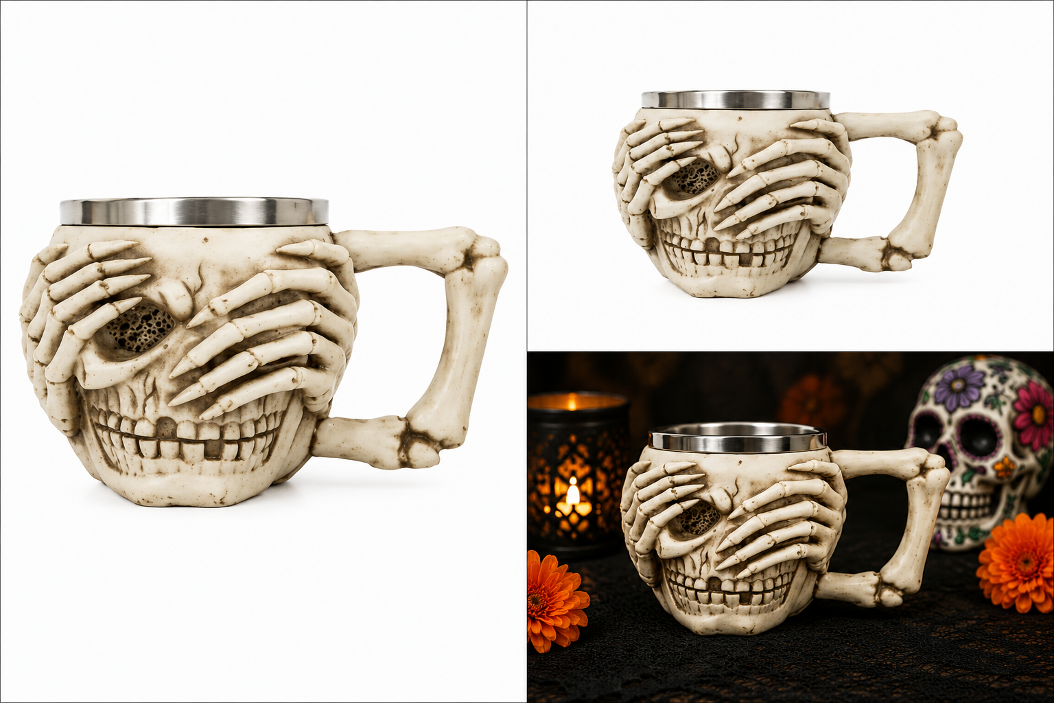 Taza Diseño Cráneo con Asa de Huesos