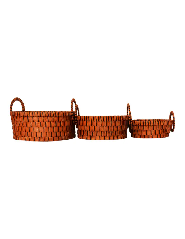 Juego de 3 cestas de madera redonda con asa de color marrón de 36x36x22cm - Image 2