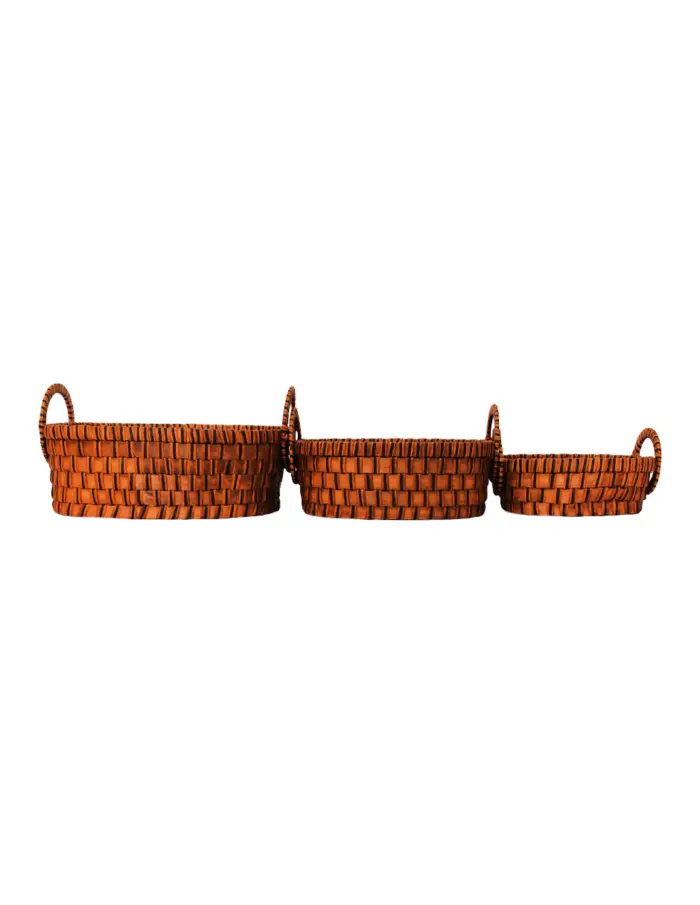 Juego de 3 cestas de madera ovalada con asa de color marrón de 31x39x22cm - Image 2