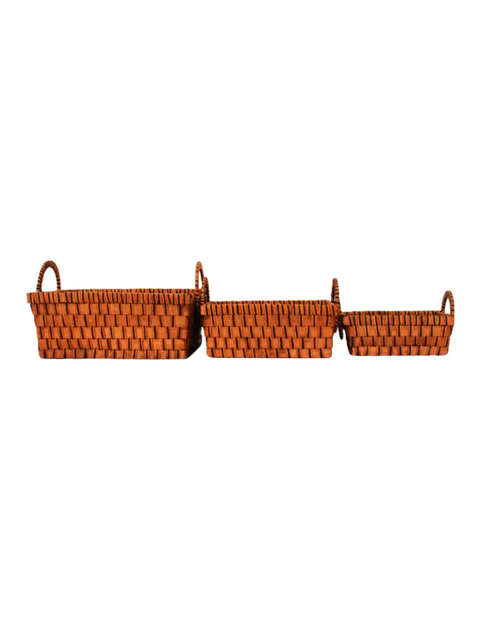 Juego de 3 cestas de madera marron rectangular con asa de 28x36x22cm - Image 2
